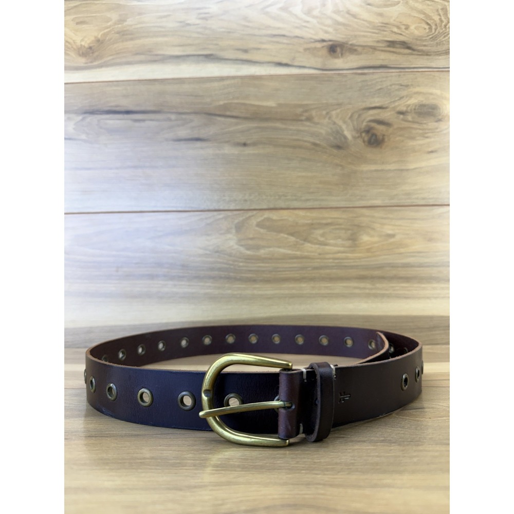 FRYE Rivets Leather Belt Womens XL Dark Brown Modern Boho Equestrian Moto